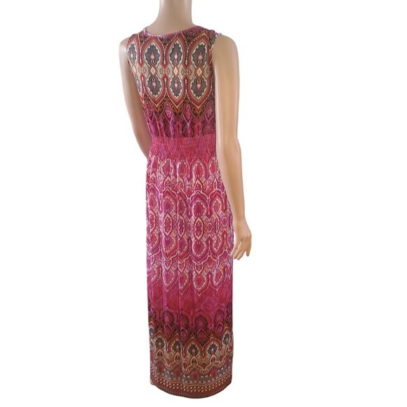 Mlle Gabrielle Size M Smocked Maxi Dress Pink Paisley Surplice Wrap Boho - Picture 4 of 9